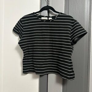 Ann Taylor Black and White Striped Short Sleeve Top